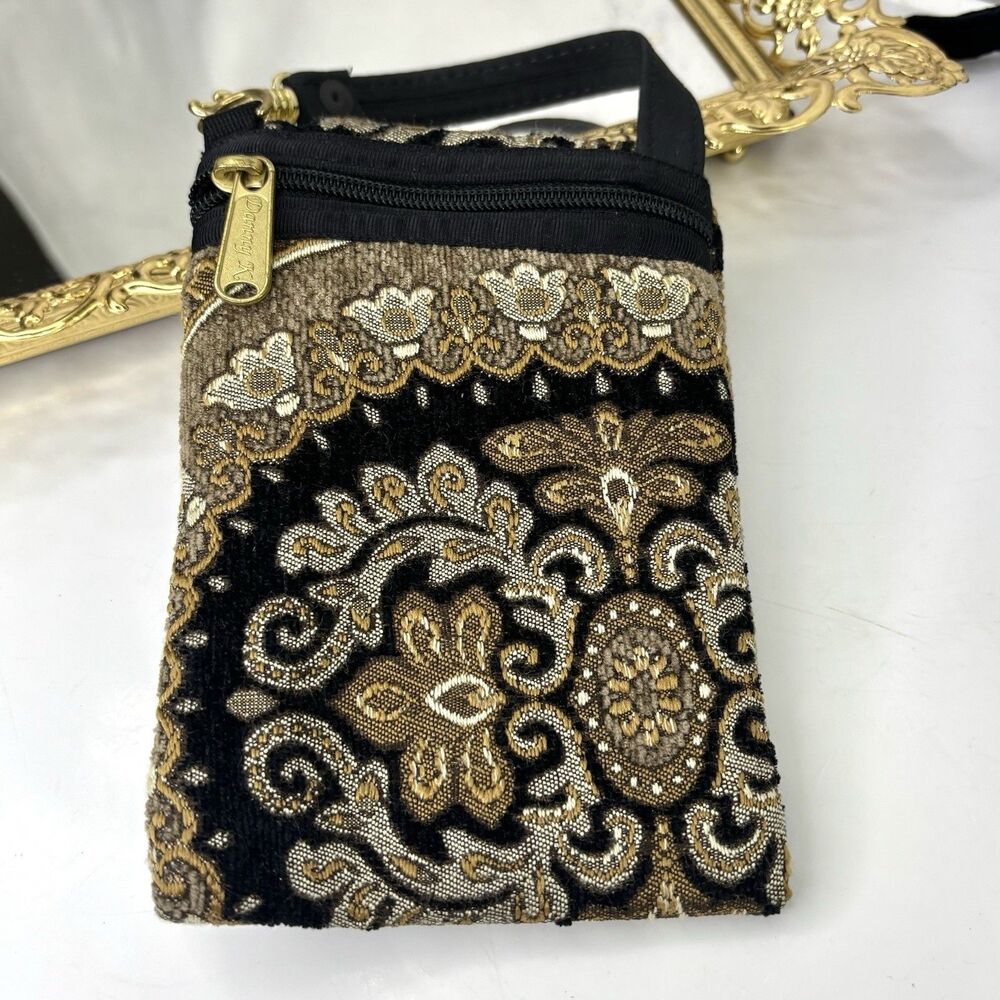 Danny K Beverly Hills USA Womens Gold Black Tapestry Bag Pouch Handbag orient